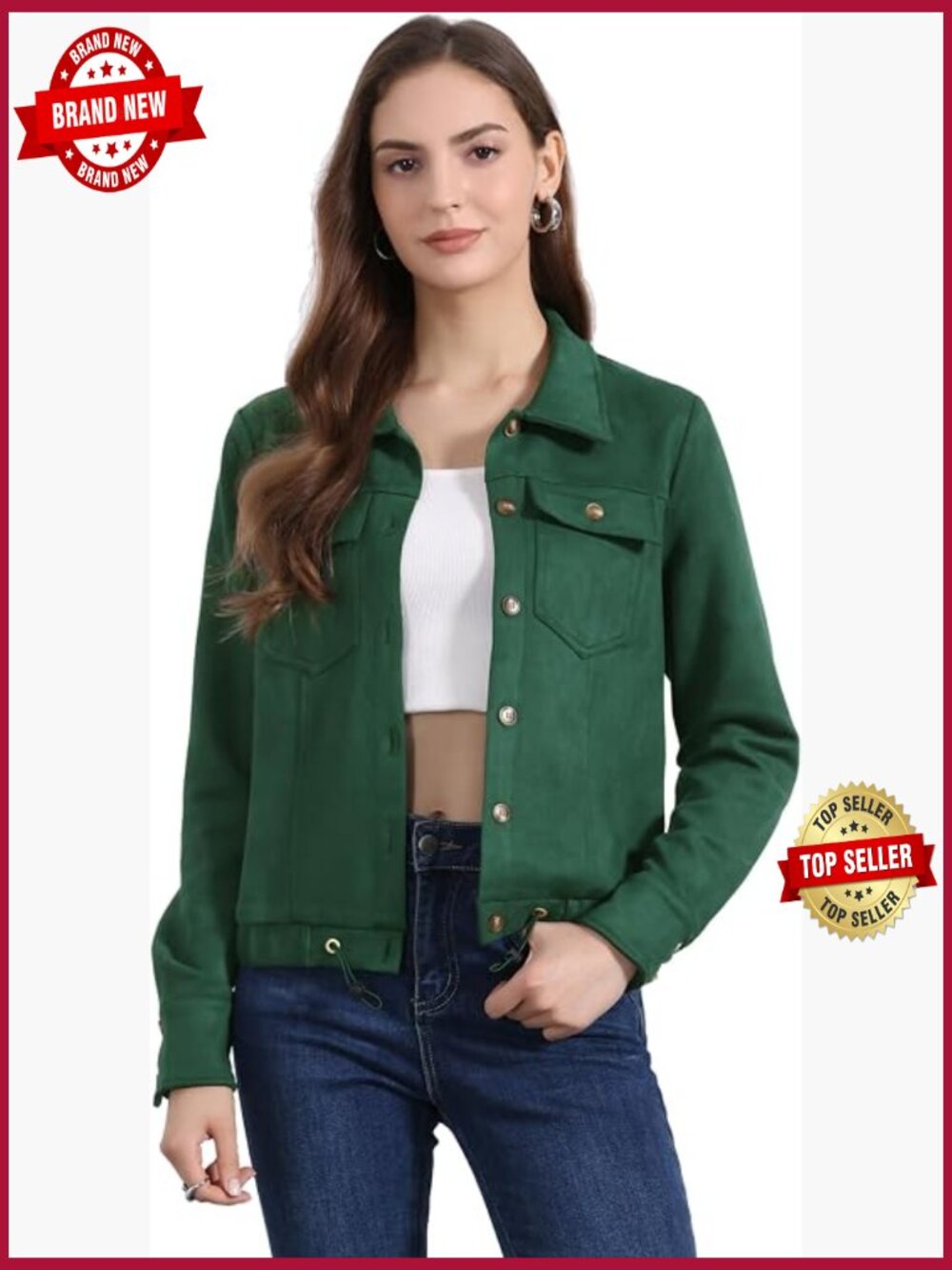 Faux Suede Cropped Biker Motorcycle Jacket Button Down Long Sleeve Coat